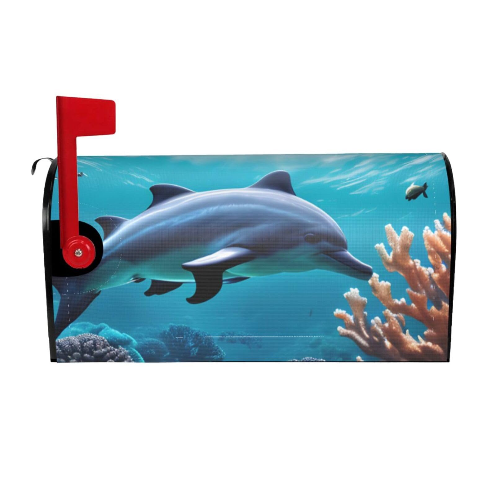 Beautiful Underwater World Dolphins Coral Print Mailbox Covers Magnetic Mailbox Post protective cover for Garden Yard Outdoor Decor