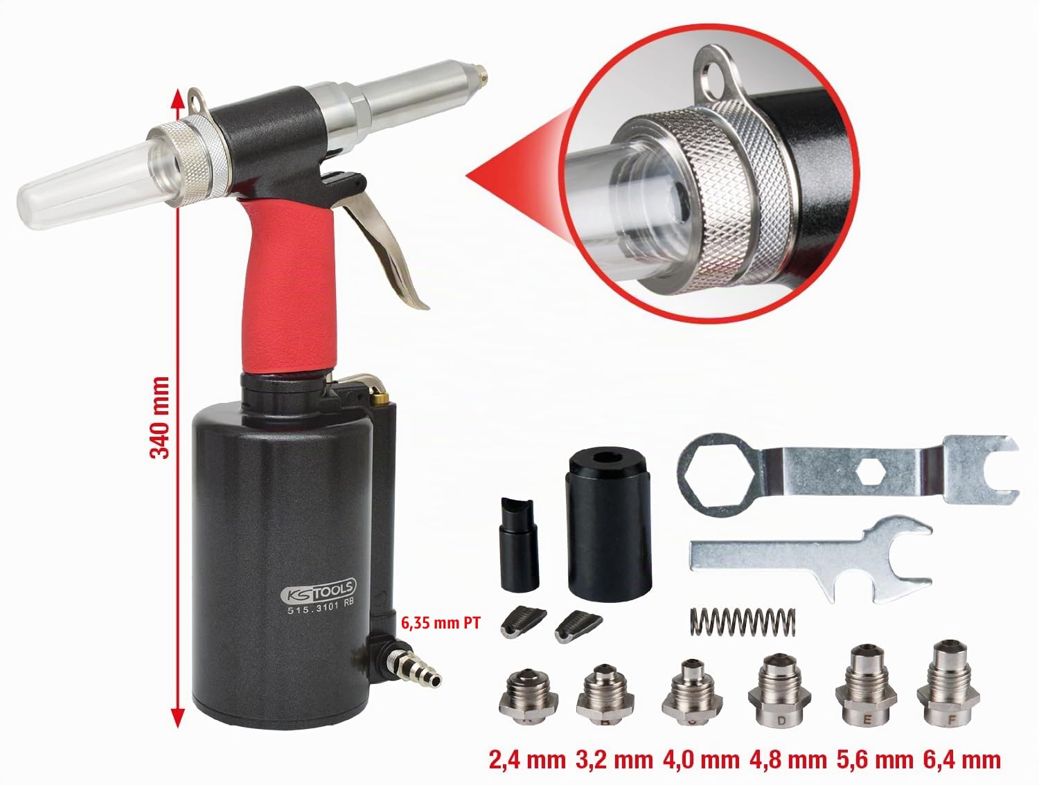 KS Tools 515.3101 Riveteuse pneumatique 2,4 à 6,4 mm - Design ergonomique | Riveteuse pneumatique 2,4 à 6,4 mm, Aluminium