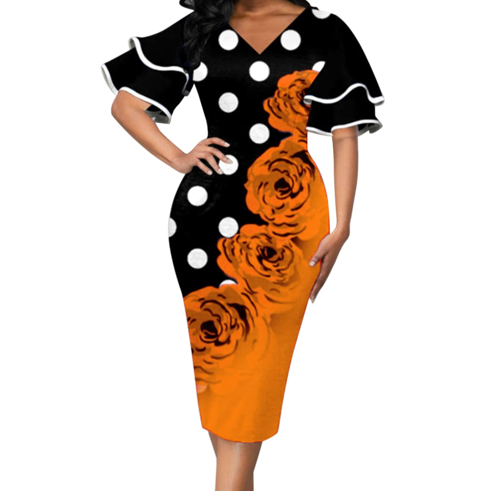 Dresses for Fat Stomach Women's New Fall and Winter Layered Flared Sleeve Print Elegant Dress Party Dresses