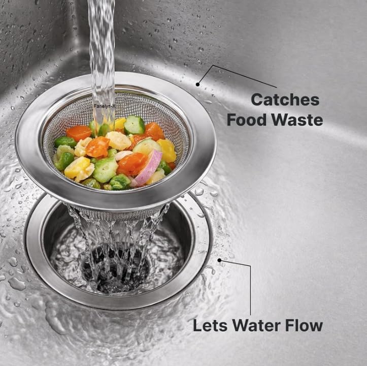 Image of Stainless Steel Sink Strainer | Kitchen Sink Drain Filter & Waste Coupling Jali | Rust Proof Heavy Duty Sink Strainer Steel with Wide Rim (11 CM)(Colour =Silver) Set of 1