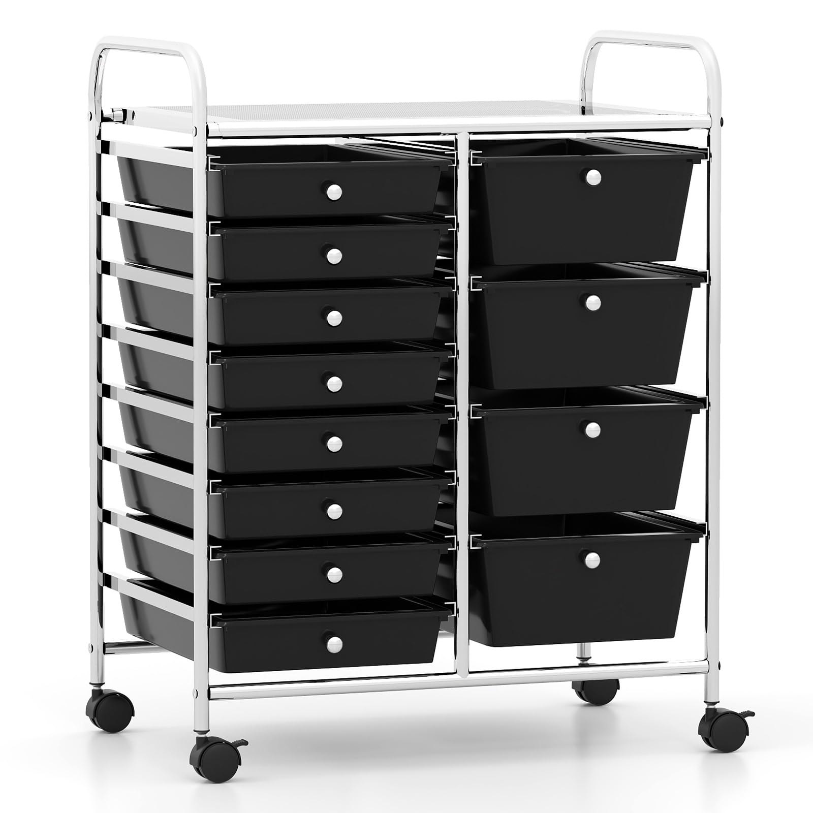 LDAILY 12 Drawer Rolling Storage Cart, Rolling Cart with Drawers for Classroom, Art Supply Craft Organizer on Wheel with Metal Frame &amp; Handles for Home Office School (Black, 12 Drawer Left-Right)
