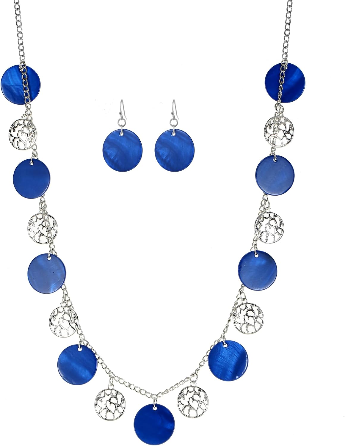 Statement Shell Disc Beaded Necklace Big Chunky 18” Necklace and Earrings Set for Women Holiday