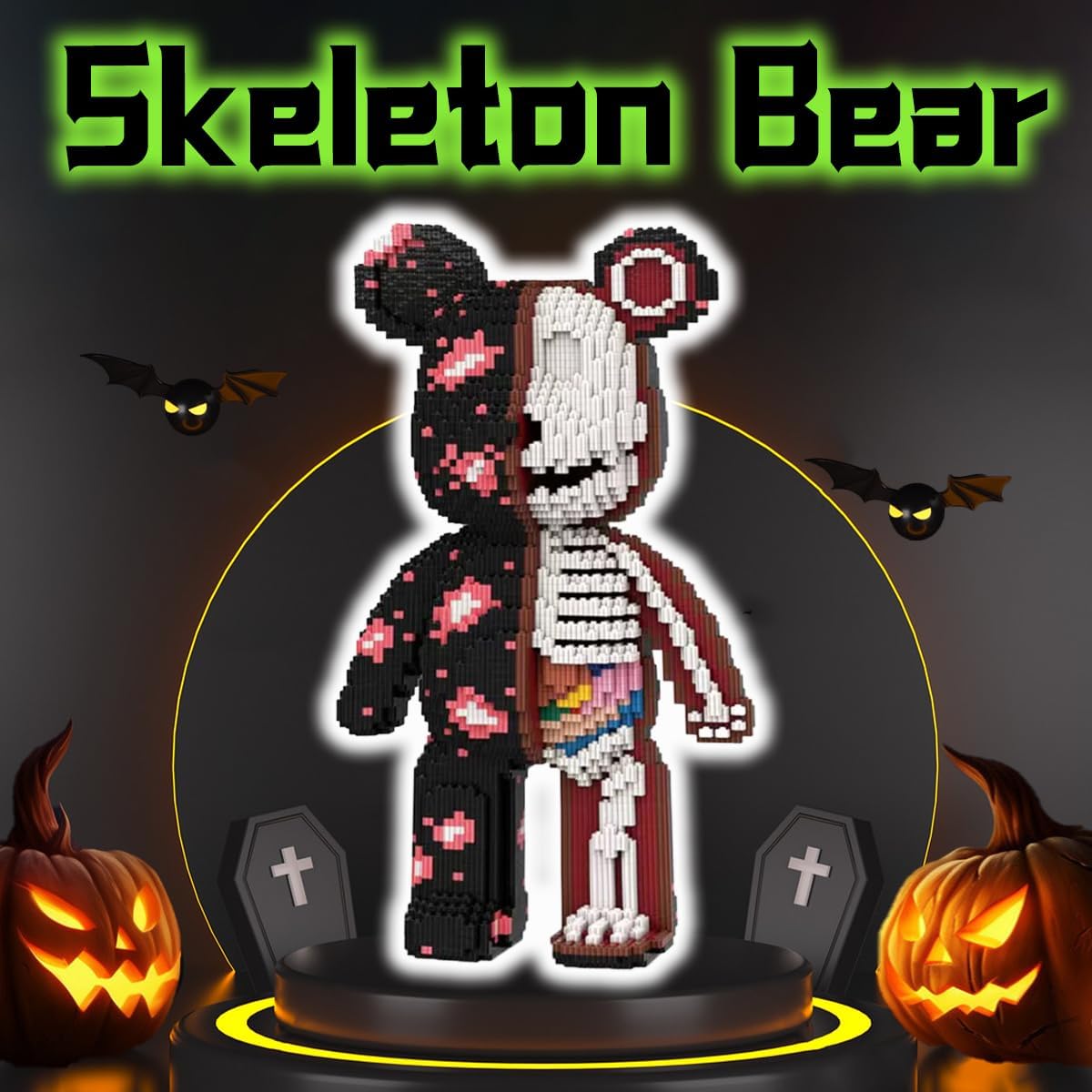 Before Christmas Teddy Skeleton Bear Micro Building Blocks Set(16.9inches) Christmas Ornaments Bear Building Blocks Gift for Adult and Kid