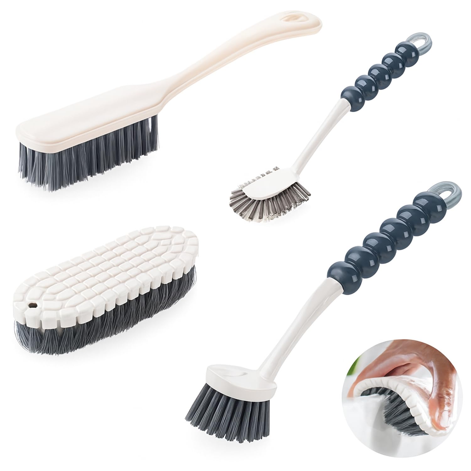 AMERTEER 4 Pack Deep Cleaning Brush Set, Kitchen Cleaning Brushes, Includes Grips Dish Brush, Bottle Brush, Scrub Brush Bathroom Brush, Shoe Brush for Bathroom, Floor, Tub, Shower, Tile, Bathroom
