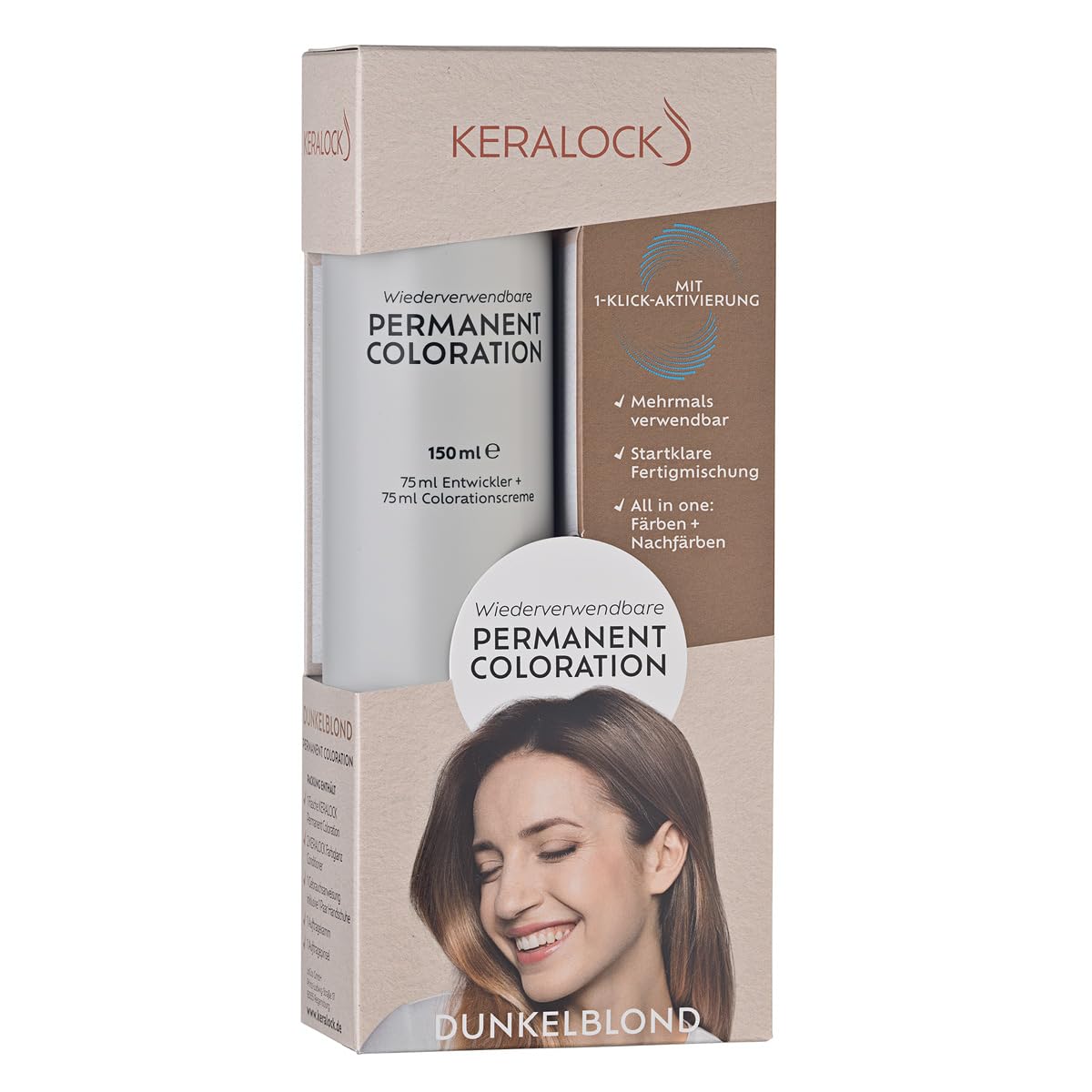 Keralock Permanent Coloration Haarfärbung Dunkelblond – Mehrfach verwendbar, Ohne Anmischen