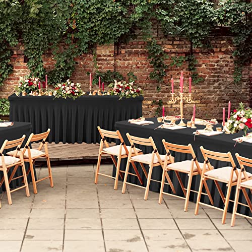 Image of Besutolife Black Tablecloth for Rectangle Table 6ft Spandex Table Skirt One-Piece Design for Birthday Parties Wedding
