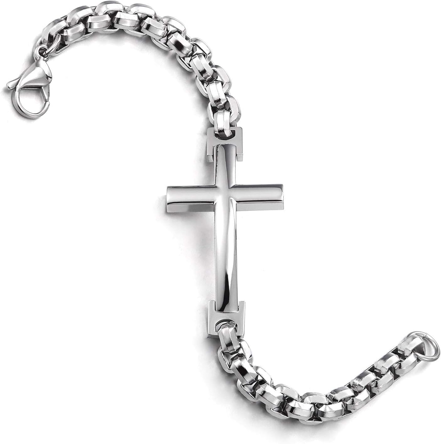 COOLSTEELANDBEYOND Mens Womens Stainless Steel Horizontal Sideway Lateral Cross Link Chain Bangle Bracelet, Polished