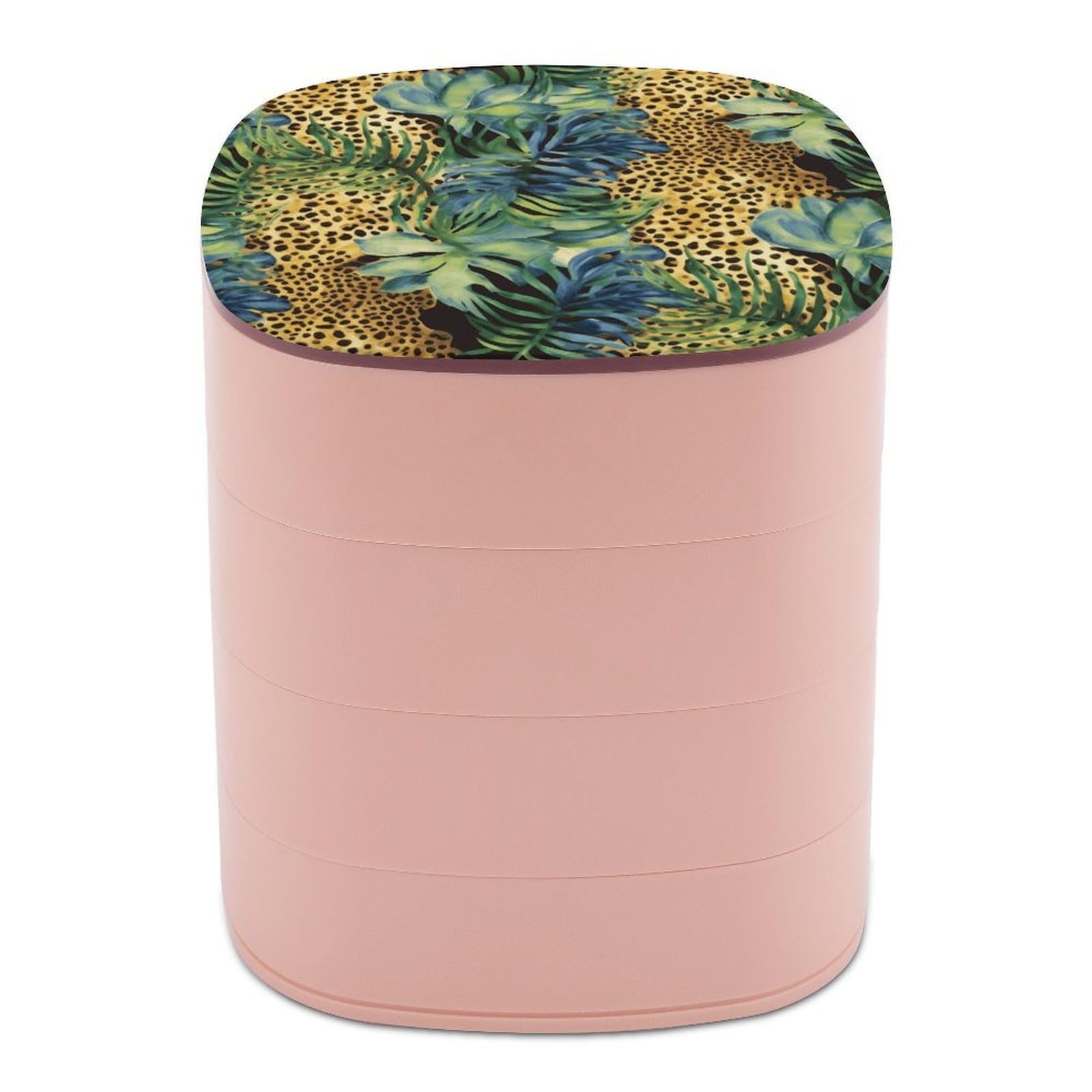 VstaDank Print Animal Leopard Print Jungle Jewelry Box with Mirror Travel Small Jewelry Case for Women 4-Layer Rotatable Jewelry Organizer Storage Box Portable Jewelry Storage Case for Rings Earrings