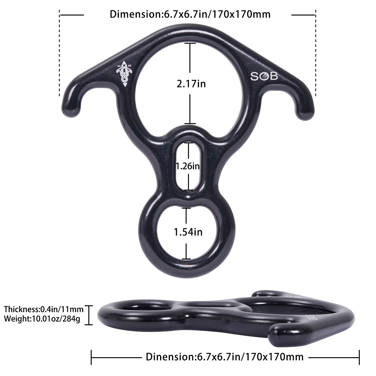 SOB Abseilachter 40KN Abseilgerät Klettern 8 Descender, Kletterausrüstung Sicherungsgerät für Erholung im Freien, Abseilen，Klettern, Hängematte