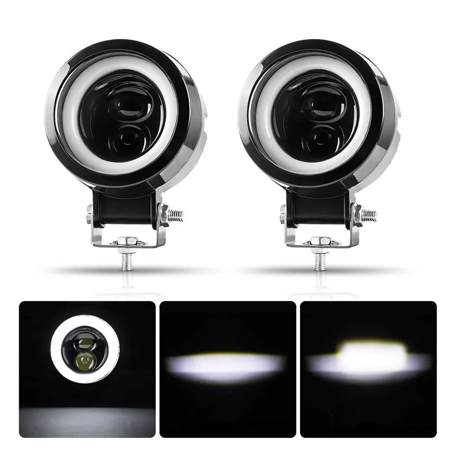 Para Coche Camión Remolque Tractor Para ATV 12V 24V 3 Pulgadas Luz Trabajo Redonda Foco LED Ojos Ángel Faro Antiniebla DRL Blanco Motocicleta Faro(2 piezas)