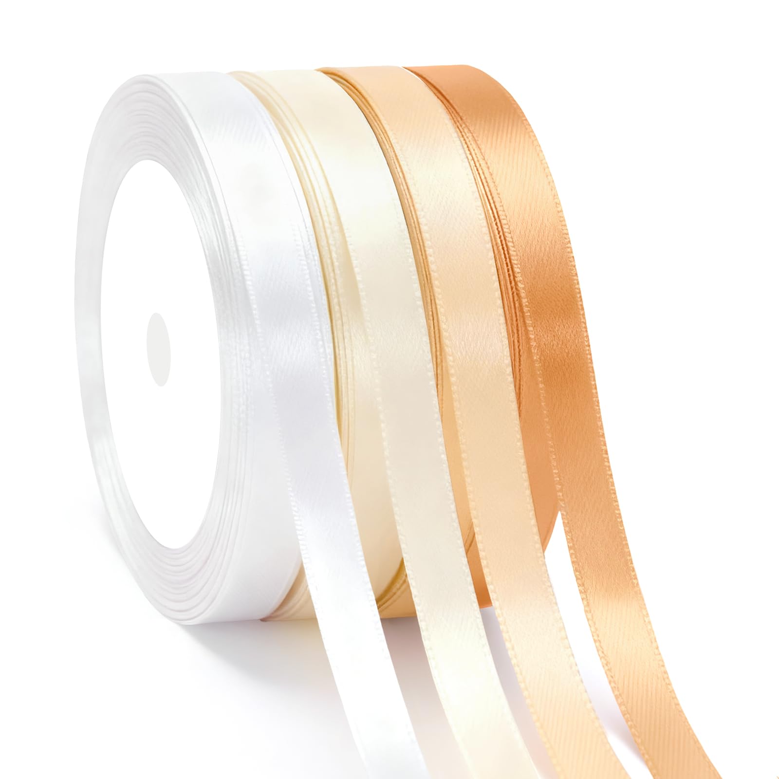 G2PLUS 4 Rolls Champagne Satin Ribbon: 10mm x 22M Gift Wrapping Ribbon, Total 88M for Valentine’s Day, DIY Crafts, Wedding Decorations