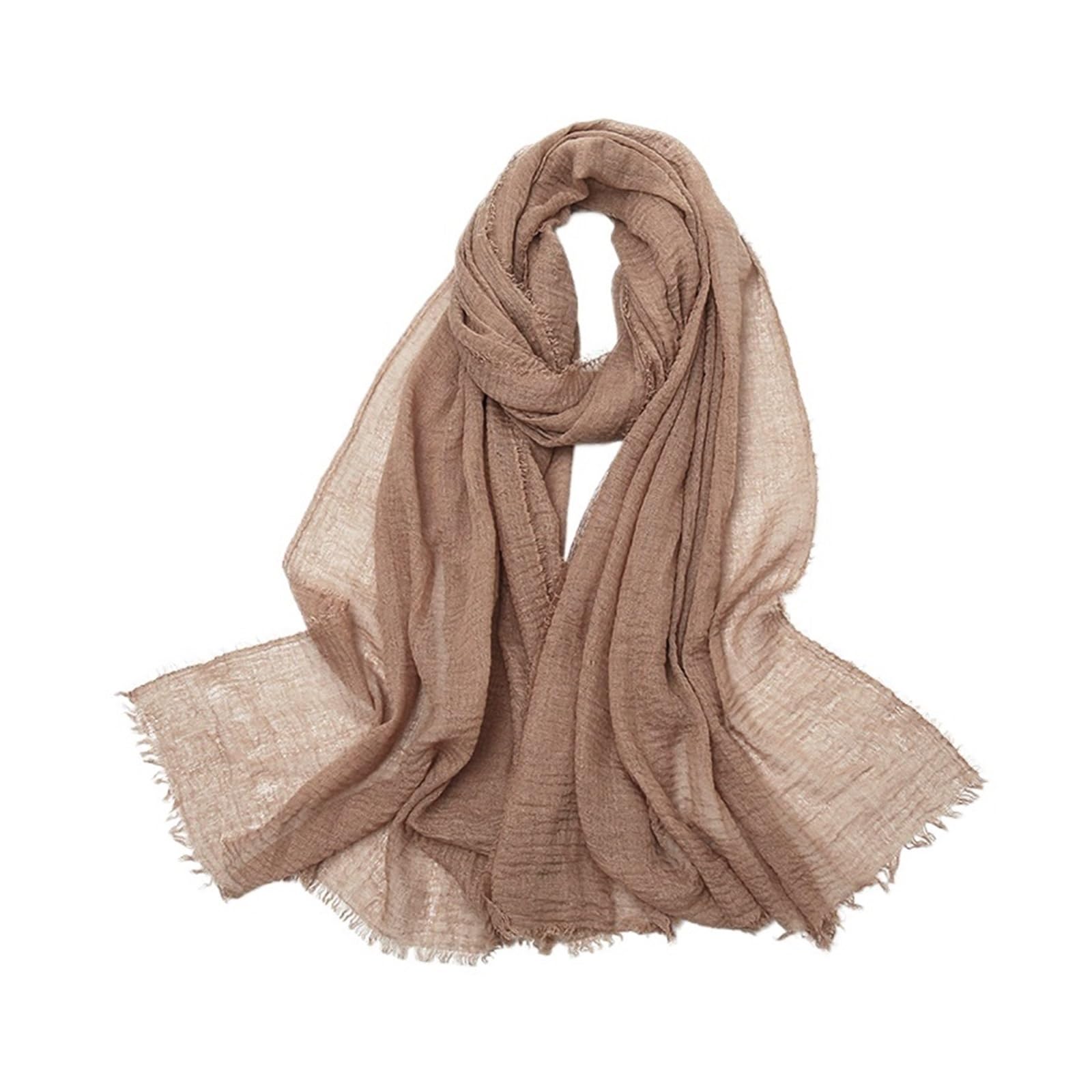 WENH Cotton Linen Scarf For Women Solid Color Sunscreen Thin Scarves Soft Shawl Viscose Spring Female Wrap Shawls(Khaki)