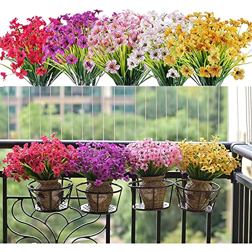 Sequpr 12 Stück Kunstblumen Künstliche Blumen Veilchen Kunstpflanzen Außenbereich Blumenstrauß Fake Blumen für Balkon Garten Topf Tisch Außen Innen Dekoration 6 Farben Cover