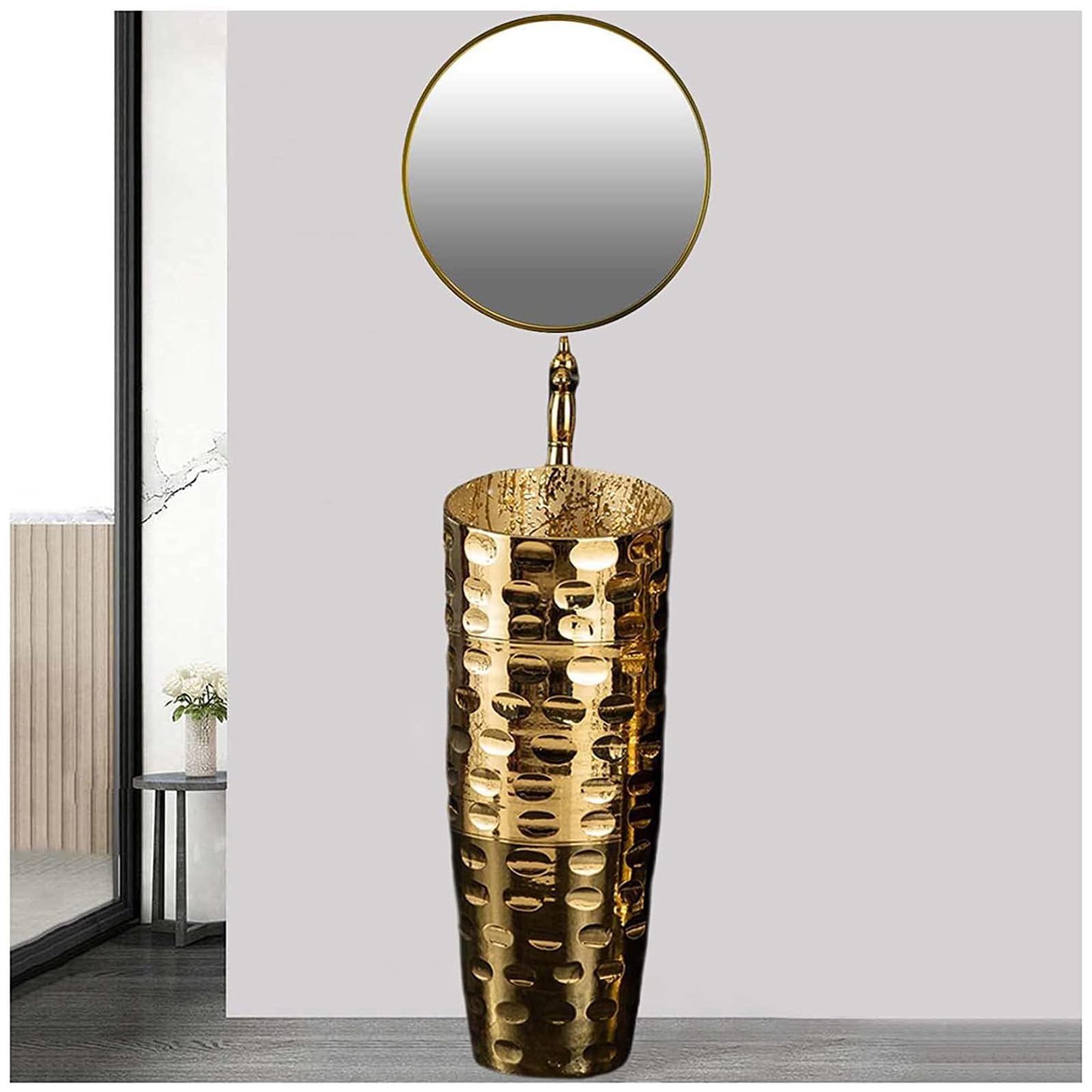 ZTGL Gold Ceramic Pedestal Sink Modern Freestanding Bathroom Sink