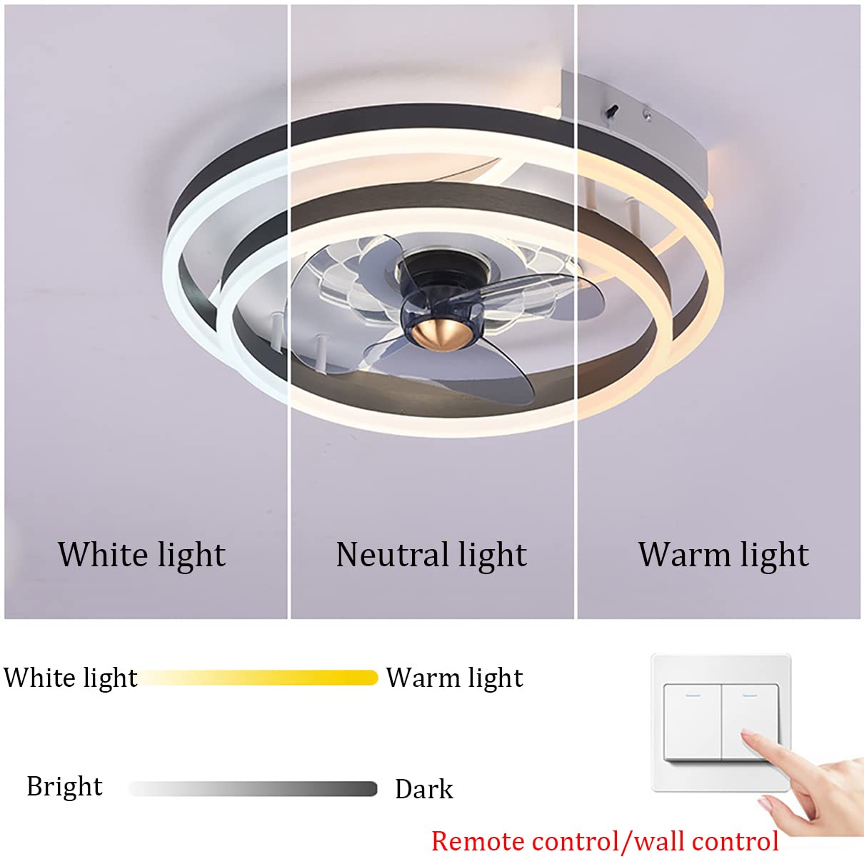 FAXIOAWA Ventilatore da soffitto a LED con Luce silenziosa Ventilatore da soffitto con Telecomando velocità del Vento Regolabile a 6 velocità 3 Colori modificabili per Soggiorno Camera da Letto