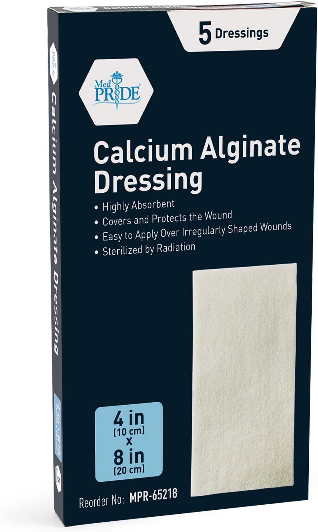 MED PRIDE Calcium Alginate Dressing Pads, Antimicrobial, Sterile, Non-Stick, Highly Absorbent, Pain- Removal, Gentle on Skin (4'' x 8'')