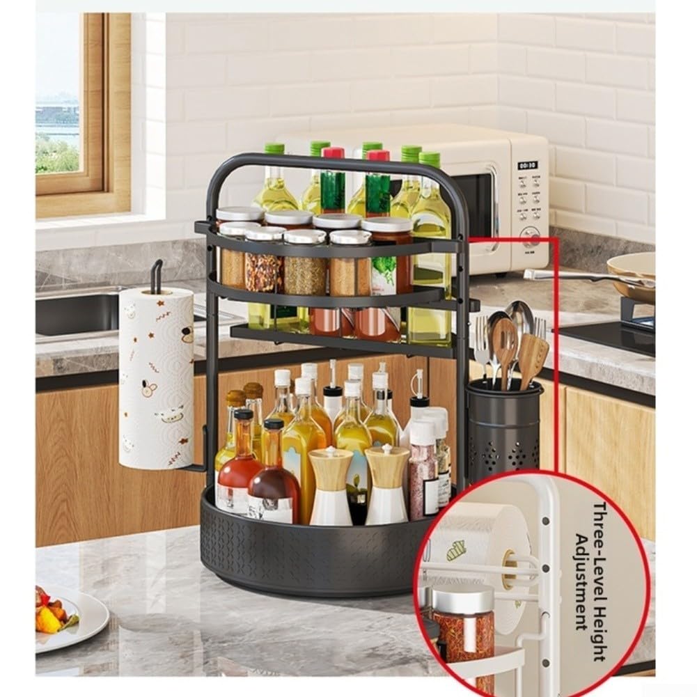 Étagère à épices en fer noir - Rotation à 360° - Rangement