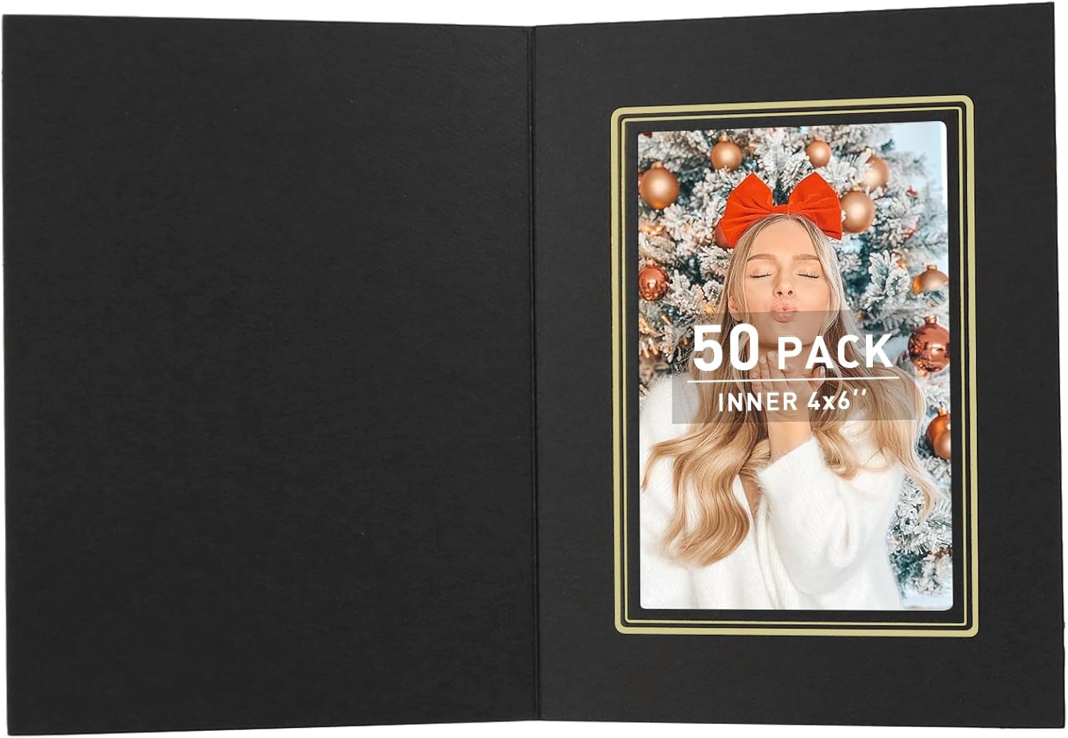 Golden State Art, Pack of 50, 4x6 Photo Folders, Cardboard Picture Frame, Paper Frame Cards, Greetings/Invitation Special Events: Graduation, Christmas, Wedding(Black with Gold Lining)