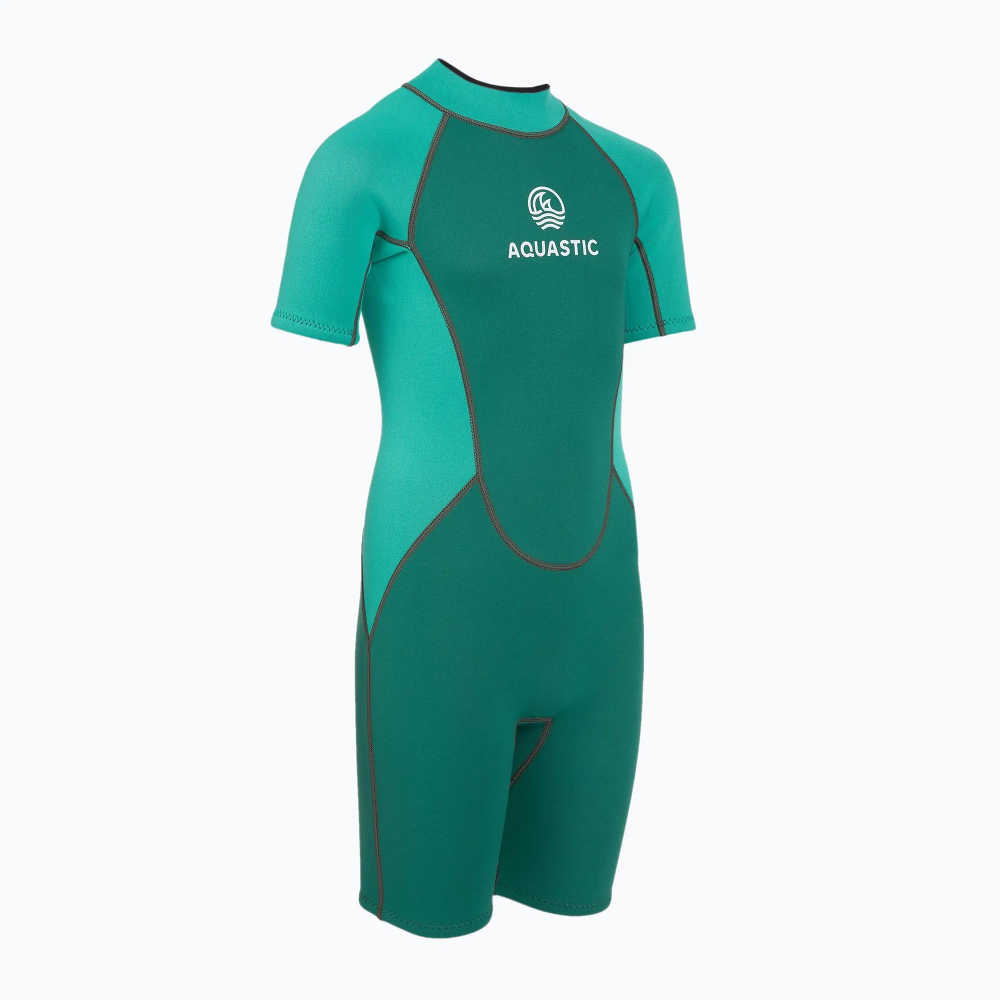AQUASTIC Wavey JRG - Traje de Neopreno para niños, 2 mm, Color Turquesa, Manga Corta, Cremallera Trasera y Aislamiento térmico, para natación, Sup y Snorkel para niños y niñas