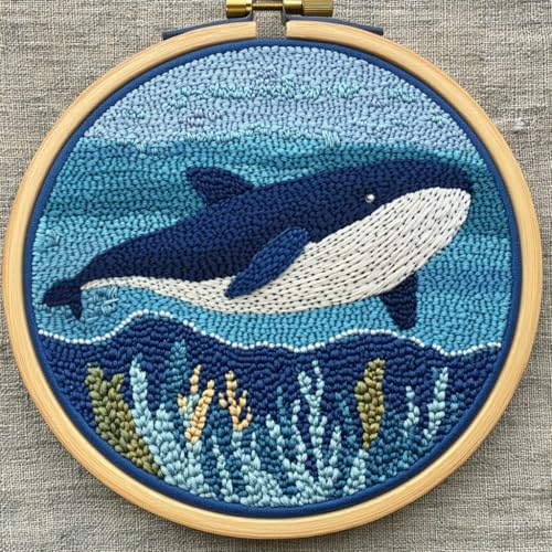Image of Punch Needle Kit for Beginners - Whale Punch Stitching Kit for Adults, DIY Needle Punch Kits for Art Crafts, Ideal for All Ages, Perfect for Festival Decorations & Gifts