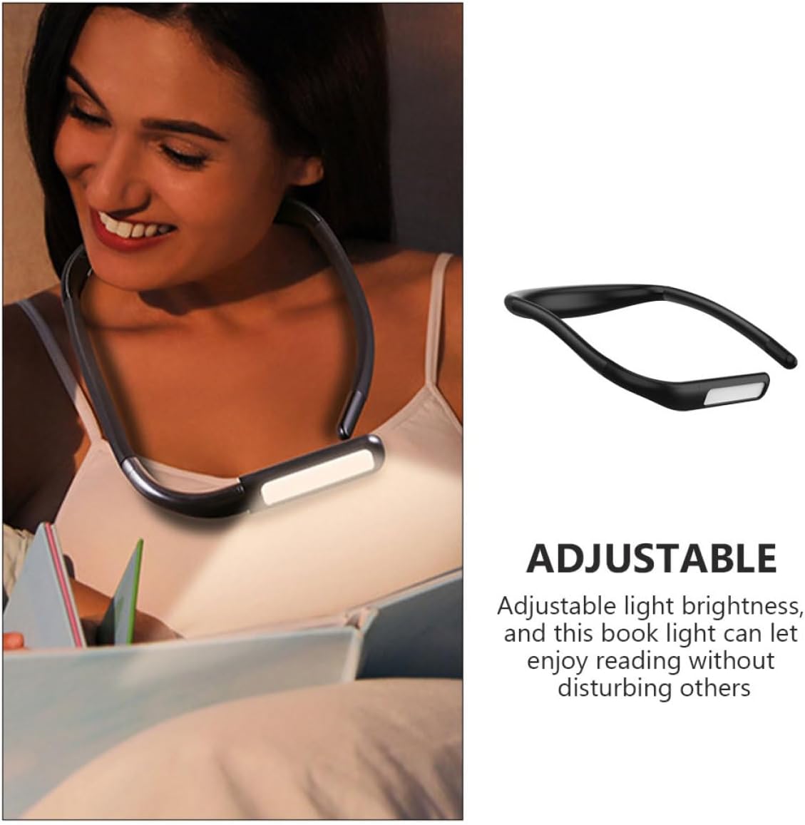 MAGICLULU Adjustable LED Neck Reading Light with Flexible Arm, 3-Color Dimmable Rechargeable Book Light for Bedside Eye-Care Illumination, Portable Night Reading Lamp for Bedroom and Study
