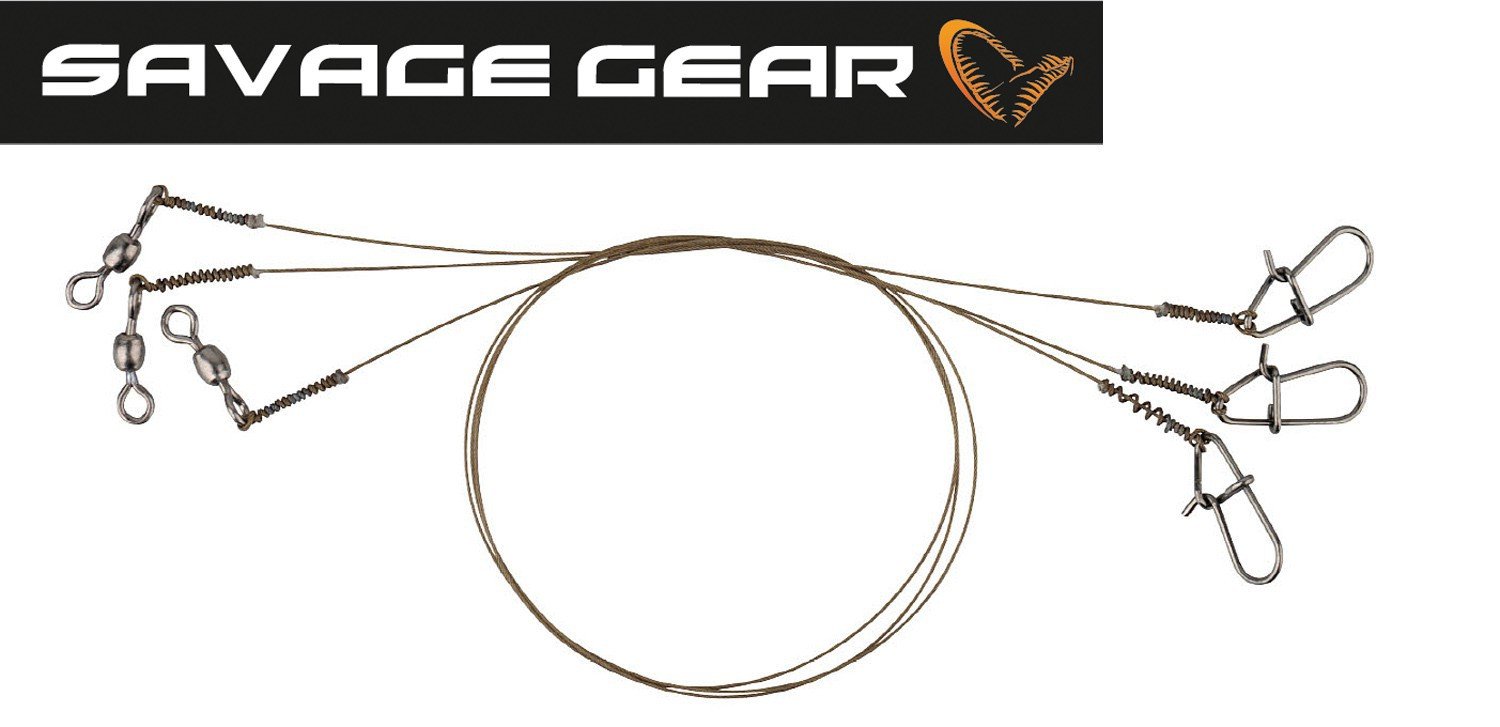 Savage Gear 7x7 steel wire bait trace with snap, 20 cm, 0.27 mm, 7 kg, pack of 3, for pike, zander and perch fishing