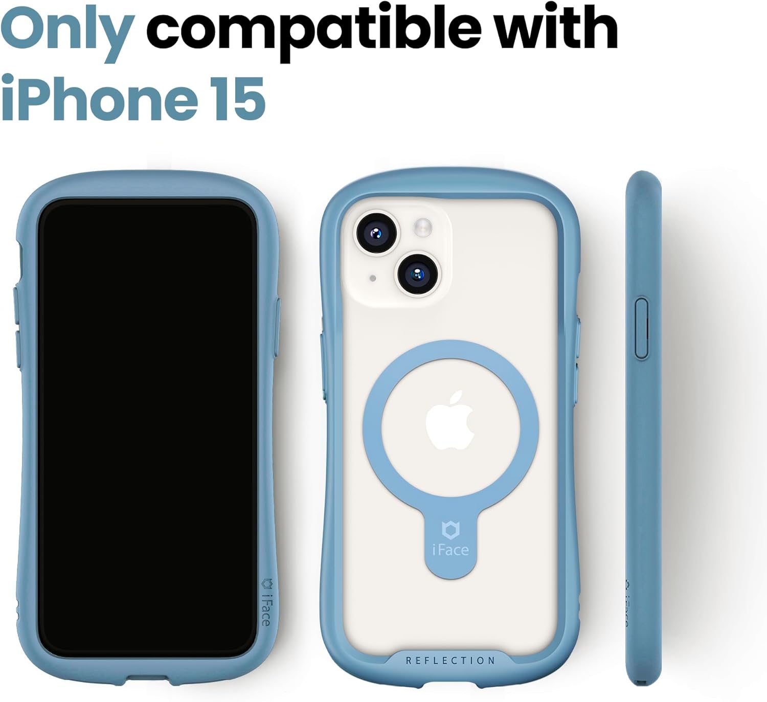iFace Clear Compatible with iPhone 15 Case – [Reflection] (Compatible with MagSafe) Tempered Glass Grip Bumper Cell Phone Cover - Light Blue