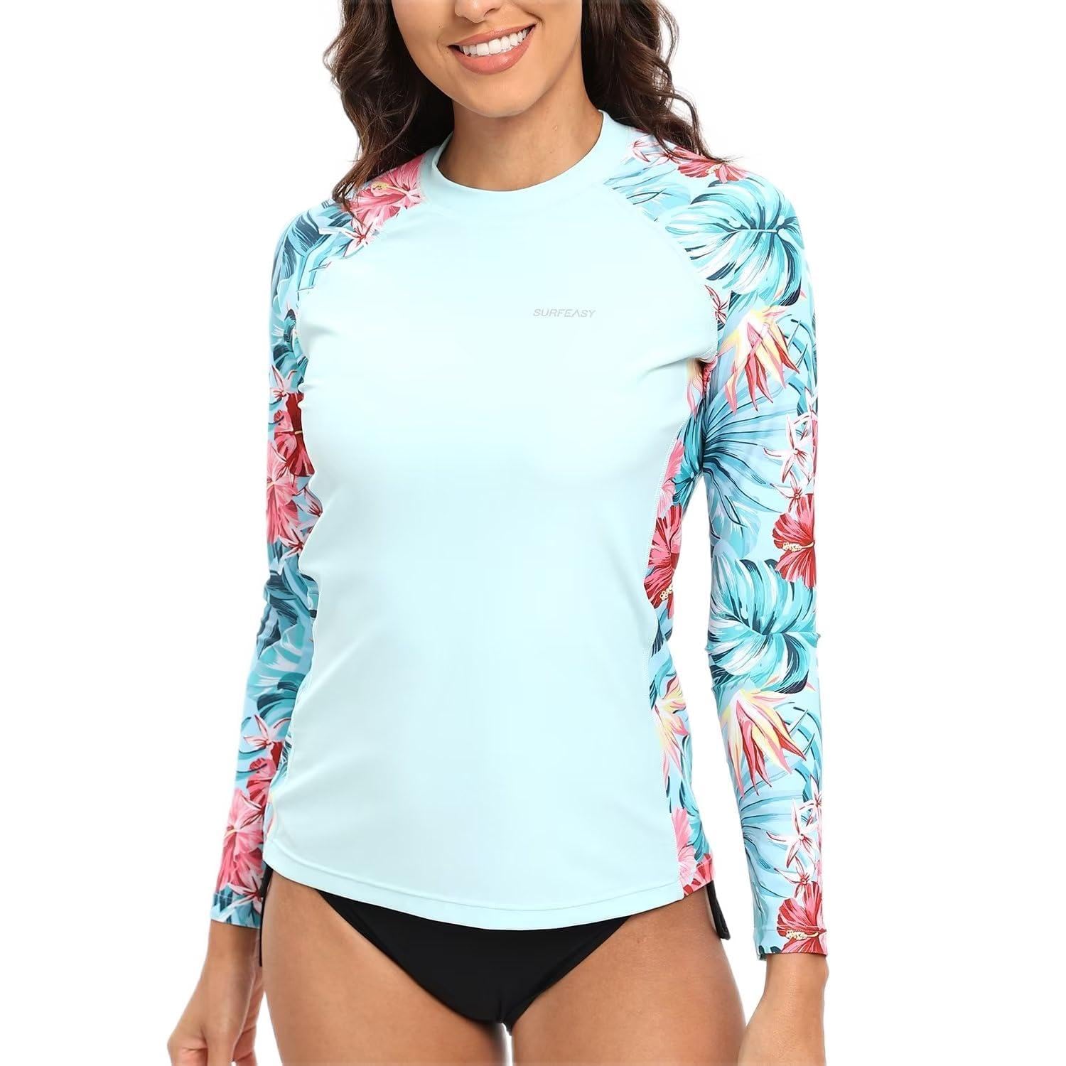 SURFEASY Women's Swim Shirts Long Sleeve Rash Guard UV Sun Protection Shirt Quick Dry Swim Top