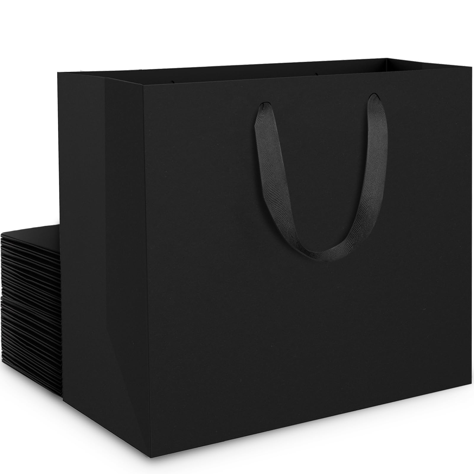 EUSOAR Black Paper Bags - 20PCS 250GSM Kraft Black Gift Bags Large for Present - L 32x11.5x28cm Party Bag Multipack for Fathers Day Men Birthday Graduation Christmas