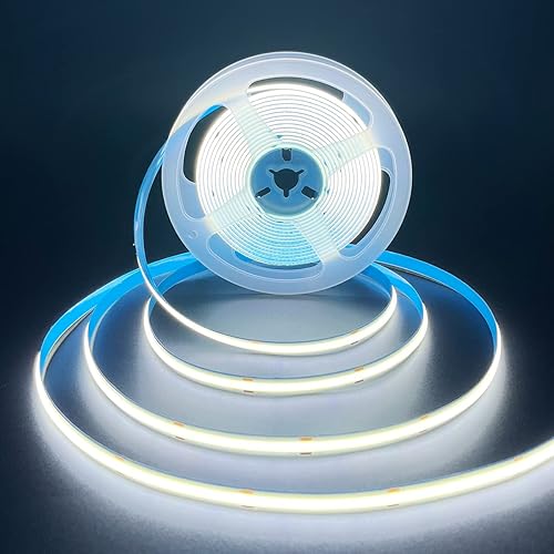 HAMRVL COB LED Strip Lights White 6000k DC24V,480leds/M 16.4ft,Super Bright CRI90 Flexible LED Tape 8mm for Indoor Home Cabinet，Bedroom,Kitchen,Backlight DIY Lighting(Without Adapter)