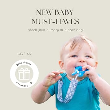 Dodo Babies Pacifier Clip & Teether Toy Set - Universal Pacifier Holder Loop - Silicone Teethers for Baby Teething Toys - 6 Piece Set, Blue & Gray