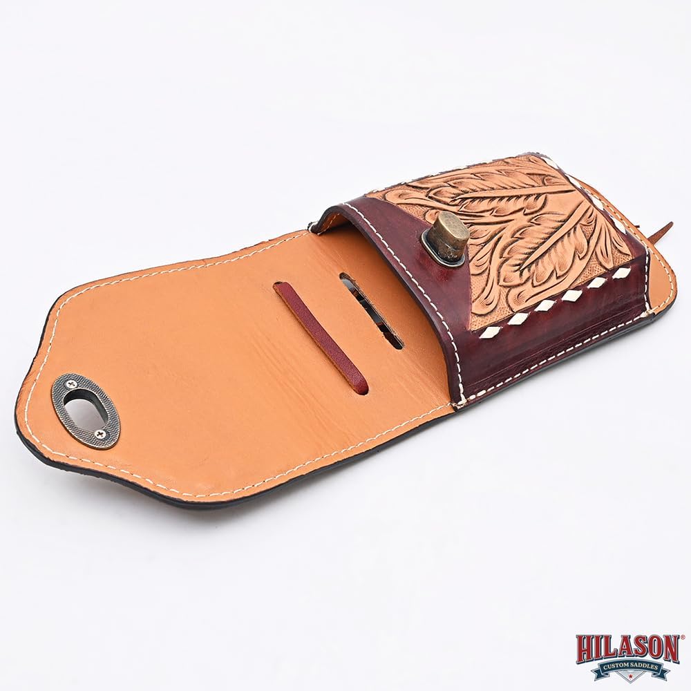 HILASON Horse Saddle American Leather Gorgeous Floral Tooled Cell Phone Case Pouch Holsters Cowboy Genuine Belt Loop Holster