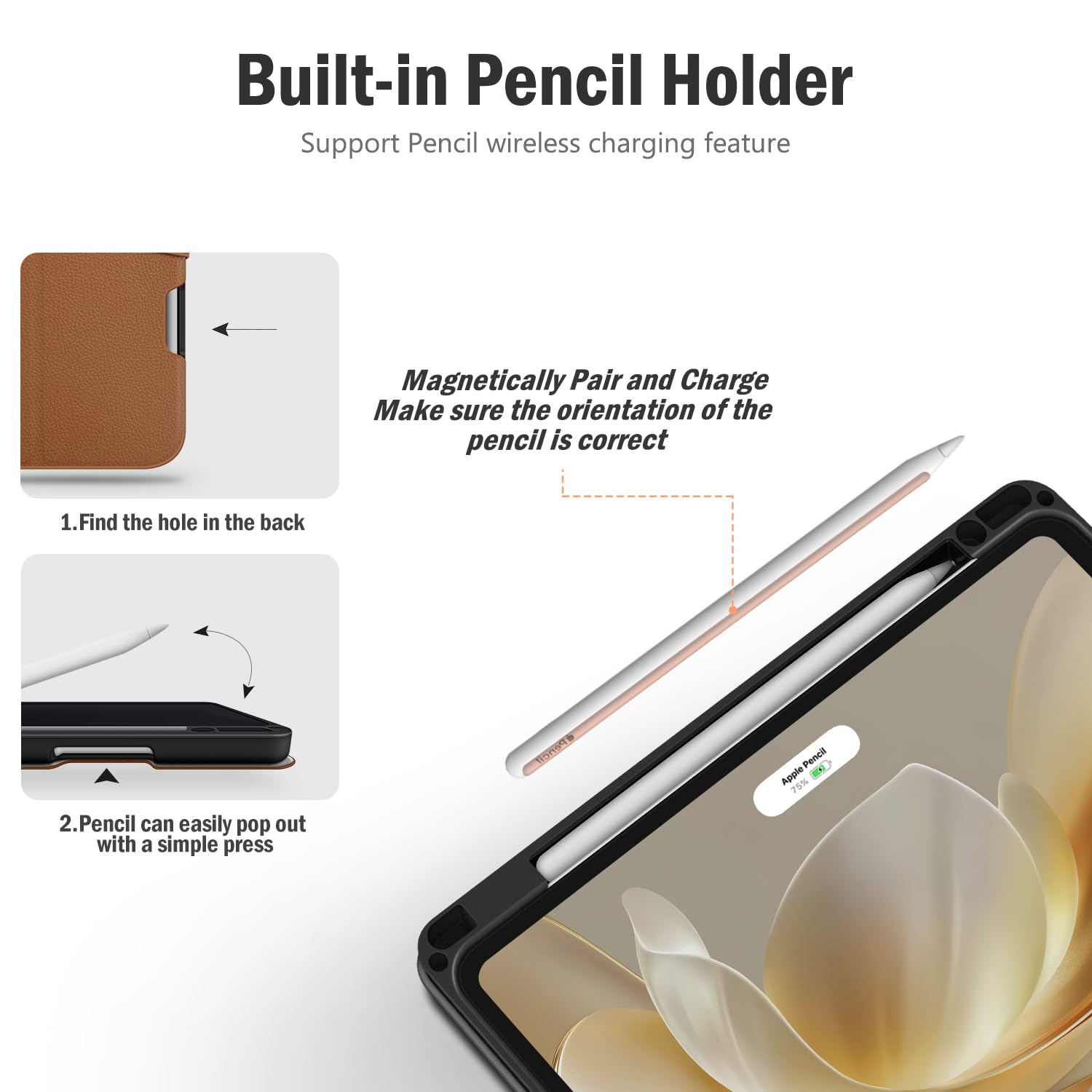 Antbox Schutzhülle für iPad Air 27,9 cm (11 Zoll) M4/M3/M2 (2026/2025/2024), iPad Air 5. / 4. Generation 27,9 cm (10,9 Zoll), veganes Leder mit Stifthalter, Tippwinkel, automatischer Schlaf-/Wachmodus