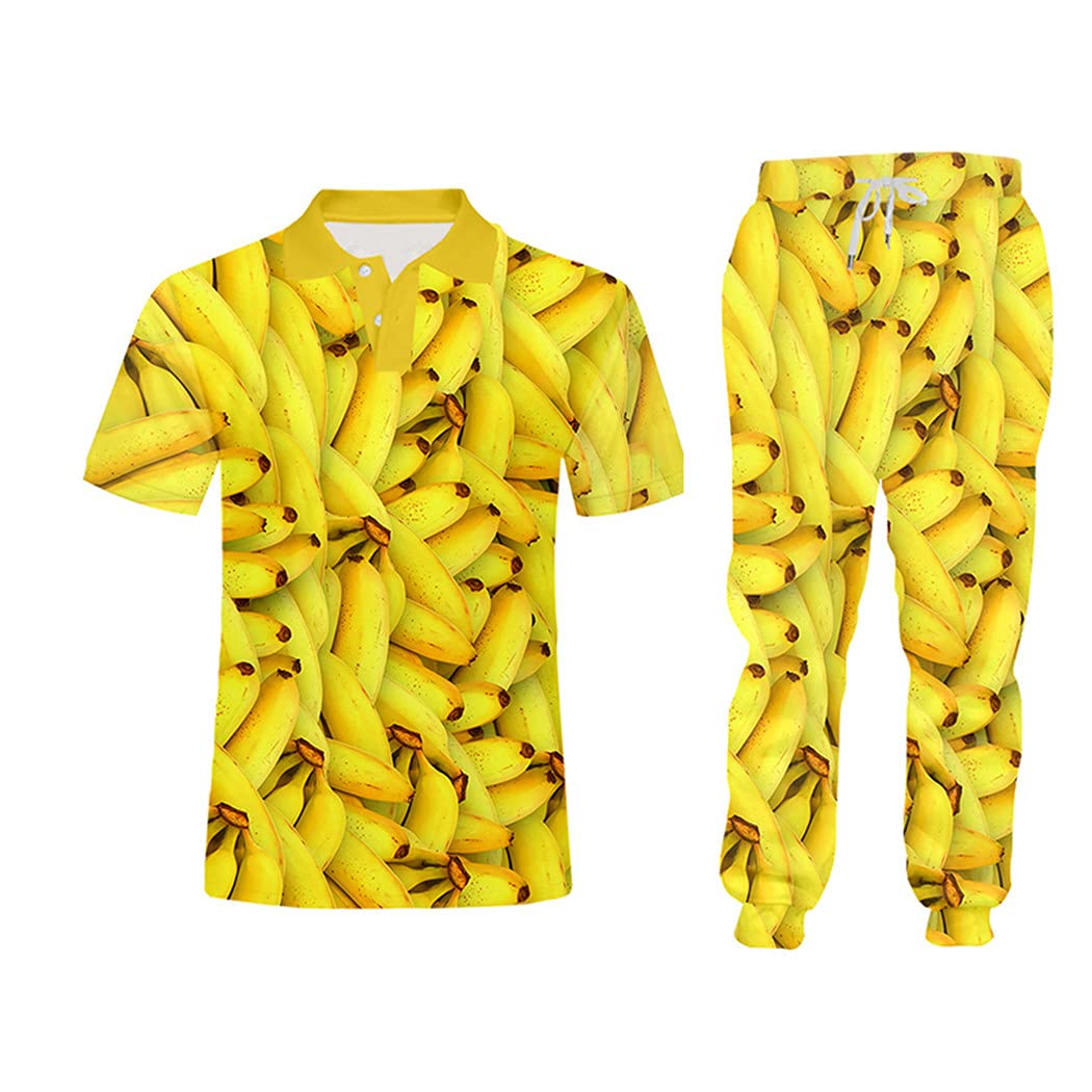 Ensembles d'été unisexe 3D tank fruit banane combinaison 2 pièces avec sweat gilet short M - 6
