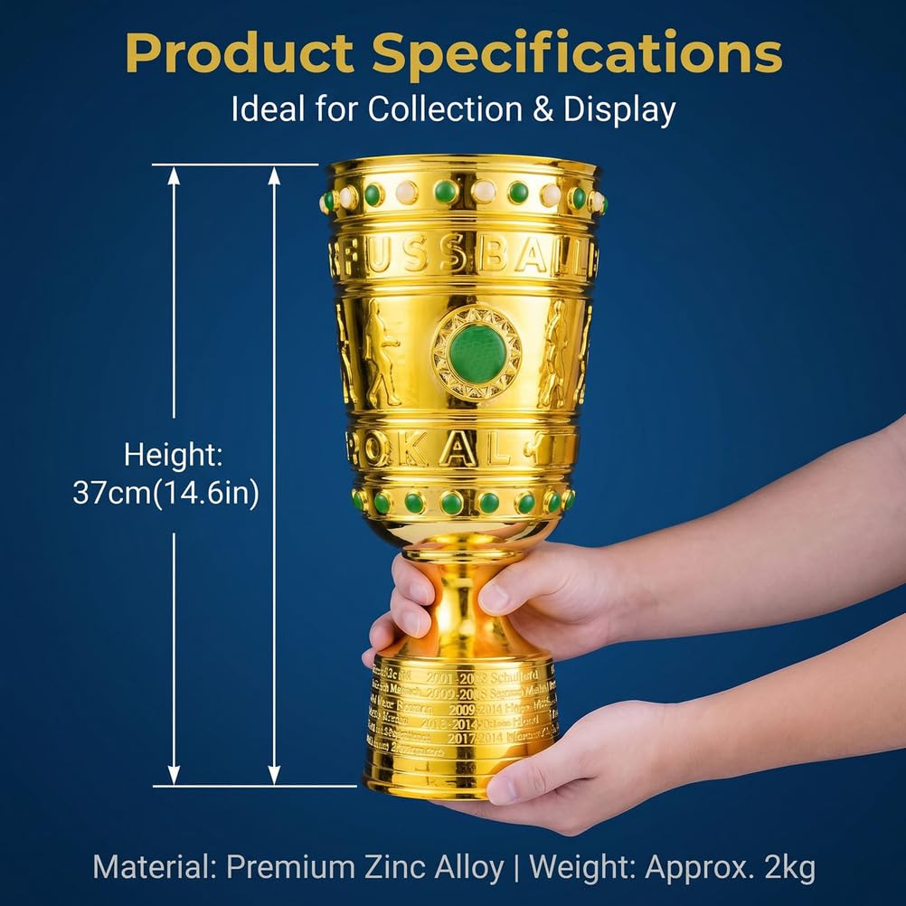 Deutscher Pokal Trophäe Replik, Fußball Trophäe im Bundesliga Stil, Resin Pokal Sammlerstück, Geschenk für Fußballfans, Vereins Souvenir Deko für Zuhause Büro oder Bar