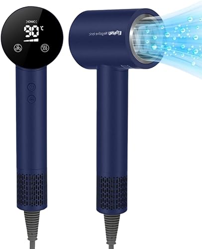 Secador de pelo, motor sin escobillas de alta velocidad de 110000 RPM para secado rápido con pantalla digital HD, secador de pelo compacto de bajo