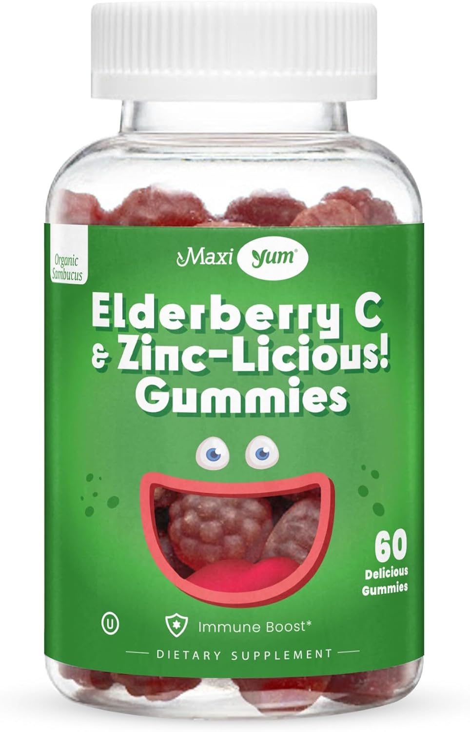 Elderberry Zinc Gummies – Organic Sambucus Elderberry Gummies with Zinc and Vitamin C – Vegan Immune Support for Adults and Kids – Chewable Elderberries Supplements for Immunity Boost – 60 Gummies