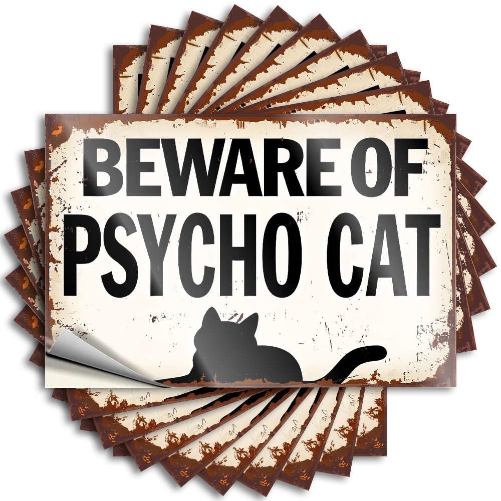 Bathroom Sets Personalized Stickers - Beware of Psycho Cat Removable Decal Bottle Easy Peel for Billiard(12X18CM)