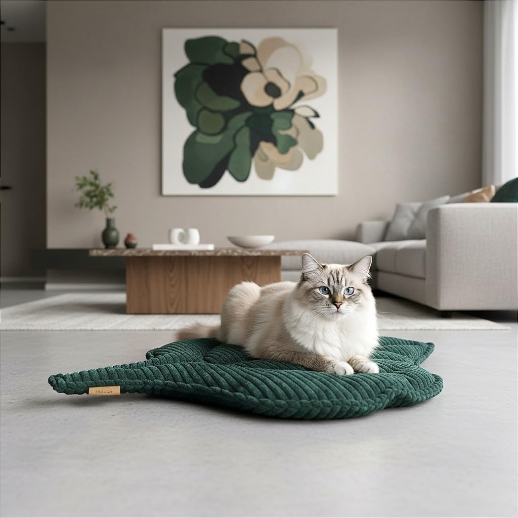PRASKA Katzendecke Haustierbett - Kuscheldecke Katzenmatte für Hunde und Katzen 75x55cm Blatt Katzenbett, Katzenkissen Weich waschbar - Katzenschlafplatz Katzenkorb Katzensofa, Kitty Blanket