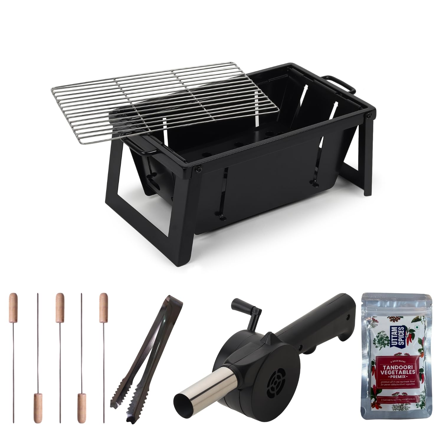 Amazon Brand - Umi Envelope Barbeque Grill Set for Home, Hiking, Camping | Portable, One-Step Openable & Foldable, Pre Assembled | Charcoal Griller BBQ with 5 Skewers, 1 Tong & Carry Bag (B0DJ7PG2ZT) Amazon Price History, Amazon Price Tracker