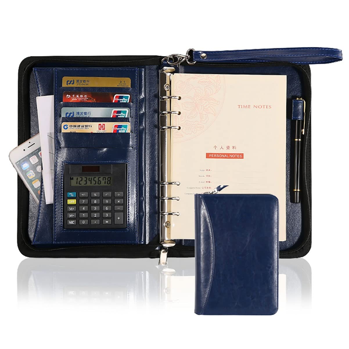 Padfolio, organizer do portfolio, Padfolio dla kobiet i mężczyzn, teczka konferencyjna A5, 6-ringowa, zapinana na zamek, przenośna teczka biznesowa ze skóry PU