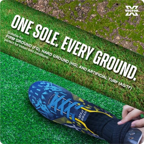 Image of Vector X Fire Soccer Football Shoes Studs with Synthetic Leather Fully Embossed Upper Sports Footwear|Comfortable Lightweight|TPU Sole Double Colour Premoulded Heel Shoe for Adult, Men & Boys