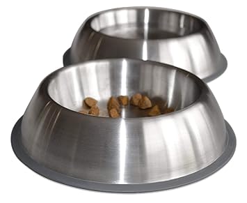PetFusion Brushed Anti-tip Small Dog & Cat Bowls, Set of 2. [Food Grade SS, Bonded Silicone Ring]