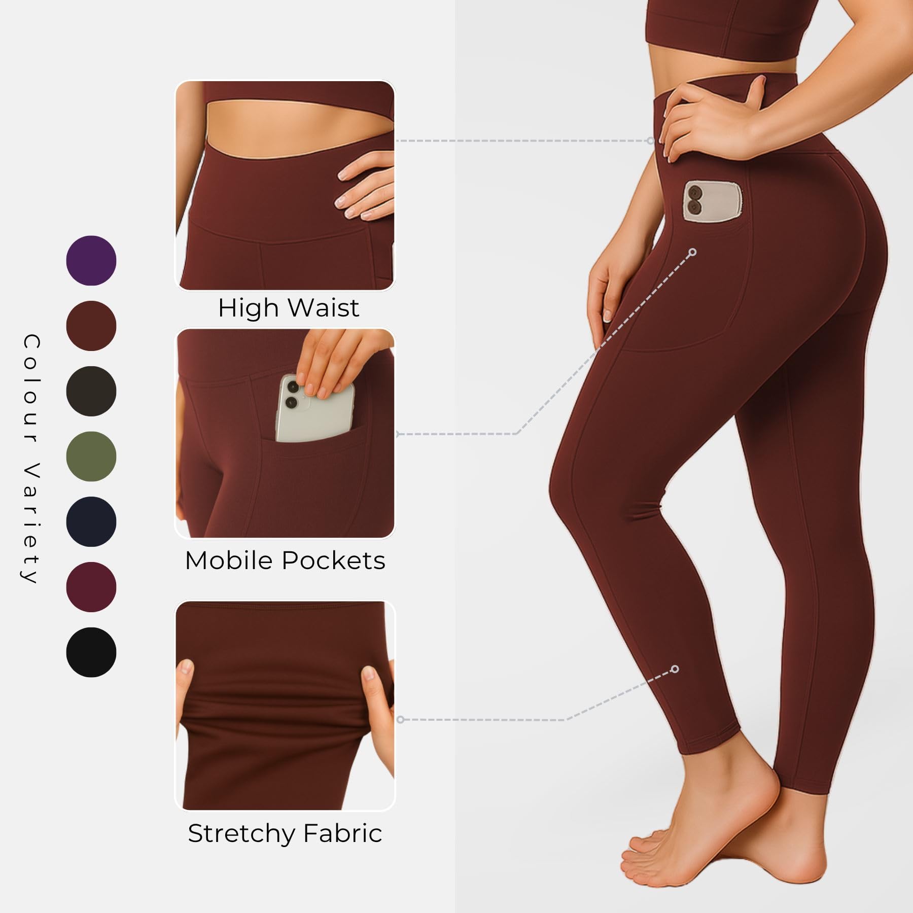 janisramone Leggings sportivi da donna a vita alta con tasche, comodi pantaloni da yoga per il controllo della pancia, leggings elasticizzati per allenamento e palestra da donna, ideali per danza