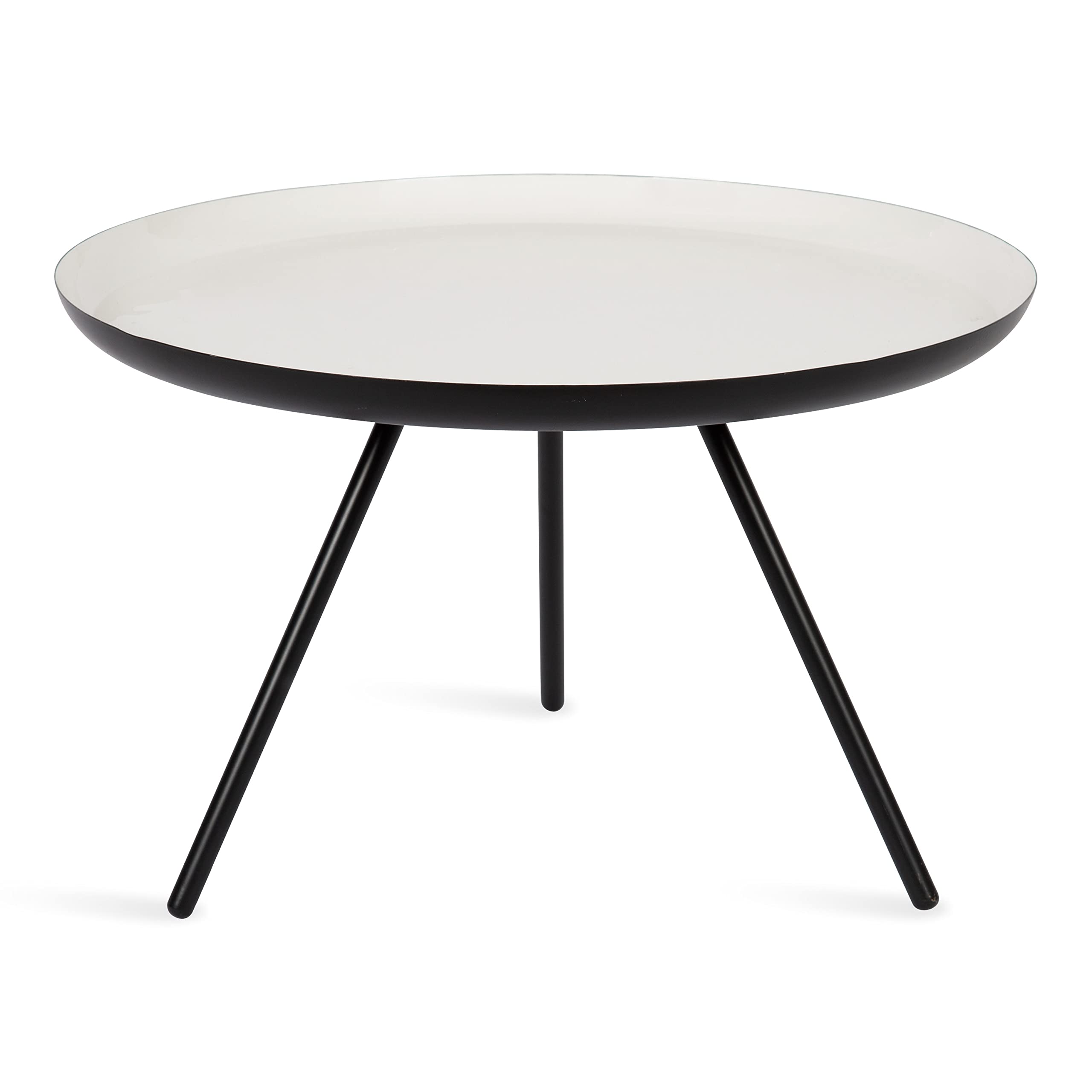 Kate and Laurel Laranya Modern Metal Coffee Table; 25 Inch Diameter; Black and White; Decorative Round Coffee Table for Display and Storage
