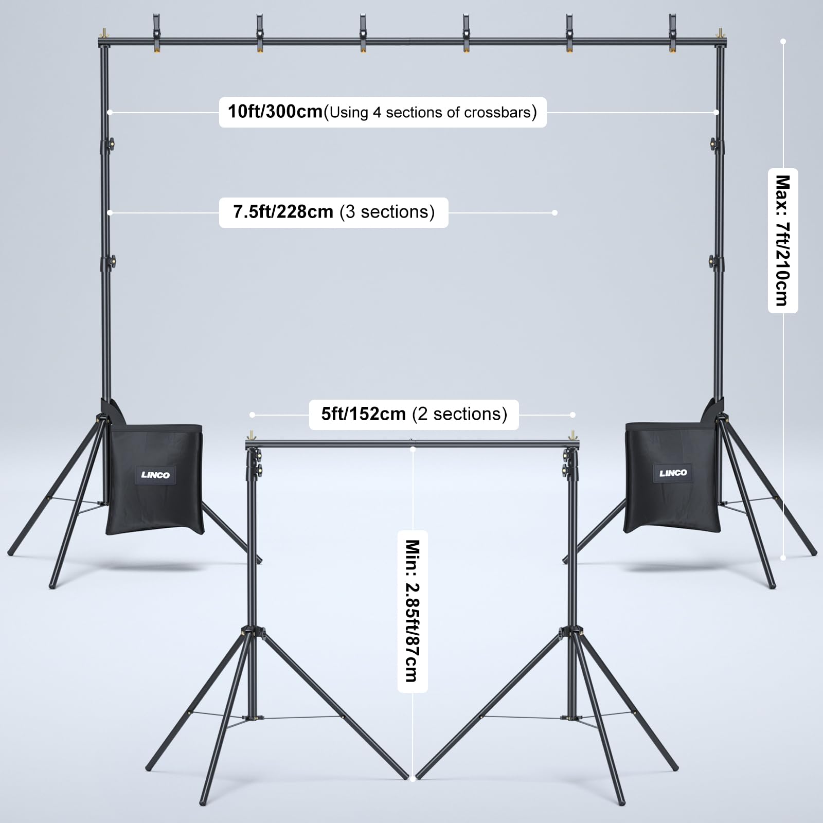 LINCO Kit fondale per feste, 3 x 2,1 m, regolabile, per studio fotografico | Telaio regolabile con morsetti, sacchetti di sabbia, borsa da trasporto per feste, decorazioni per eventi