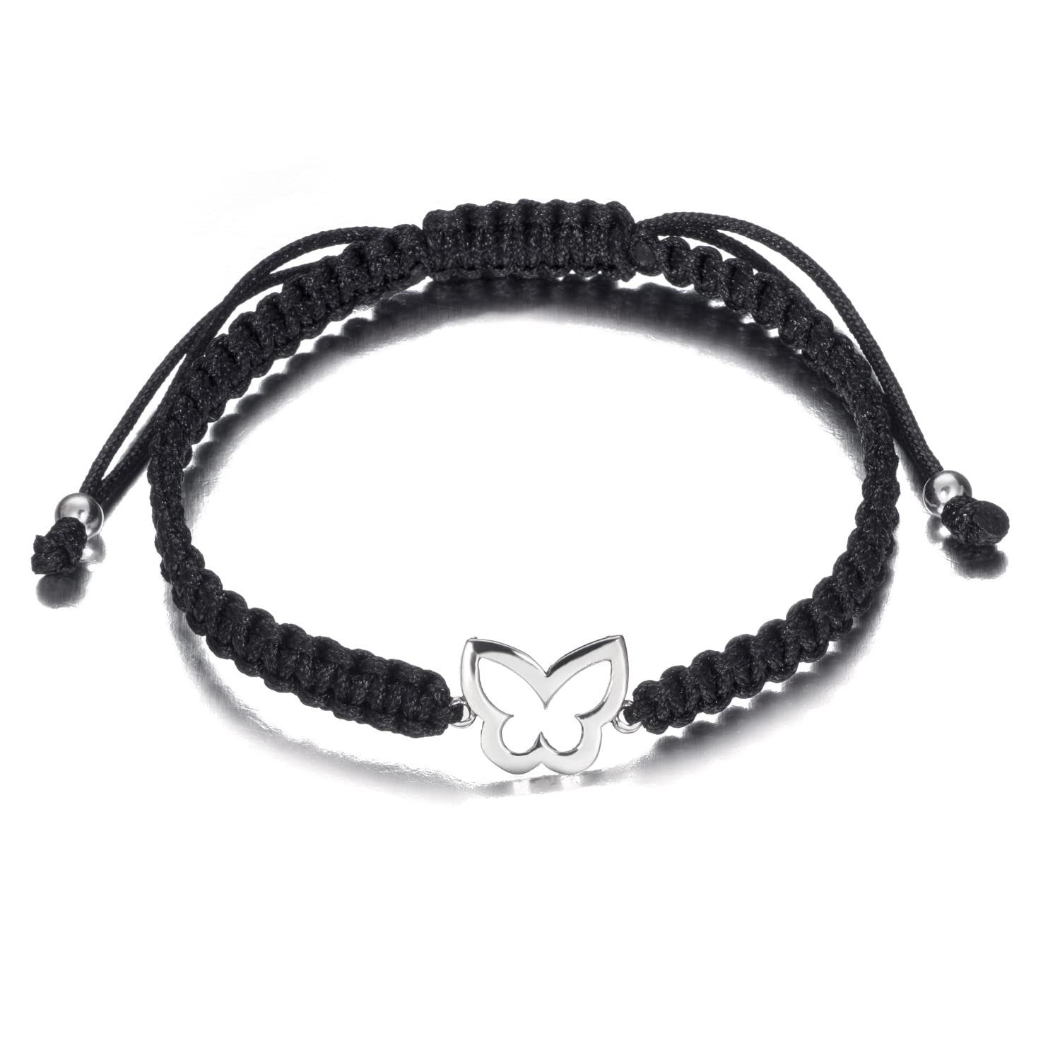 EMPATHY JEWELSPulsera Mujer Plata de Macrame Roja y Negra con 4 símbolos en Plata de Ley 925: Infinito, Mariposa, Árbol de la Vida y Huella de Perro. Un regalo original