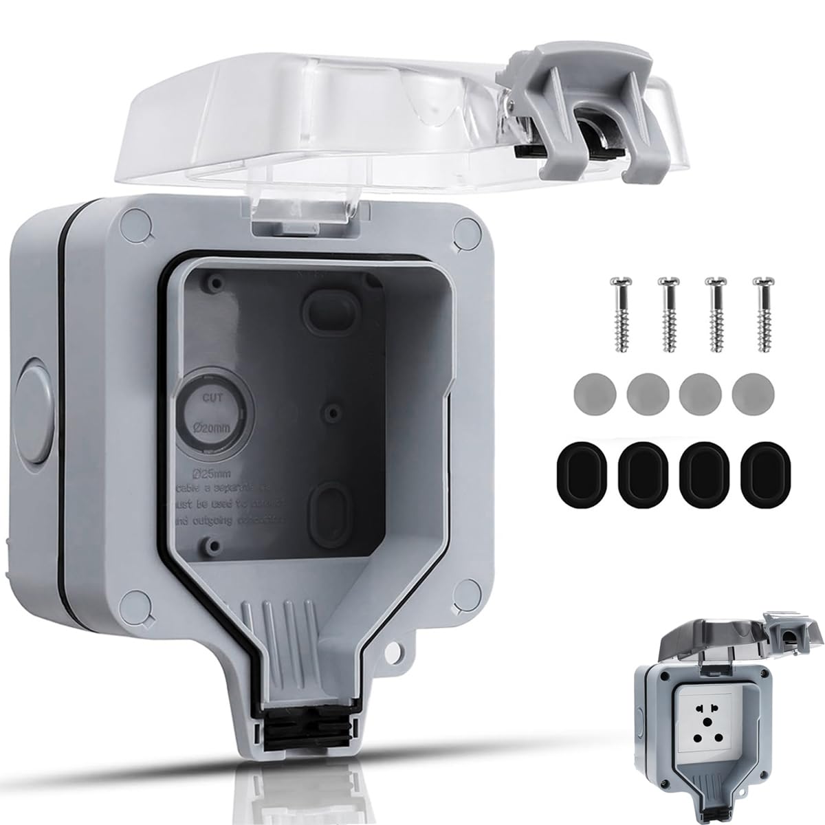 Serplex® 86 Type Waterproof Socket Cover for Single Plug with Flip-Up Lid, Outdoor Outlet Box Outdoor Power Outlet Box Outdoor Weatherproof Wall Plug Socket Box for Garden Outdoor Indoor-image-31