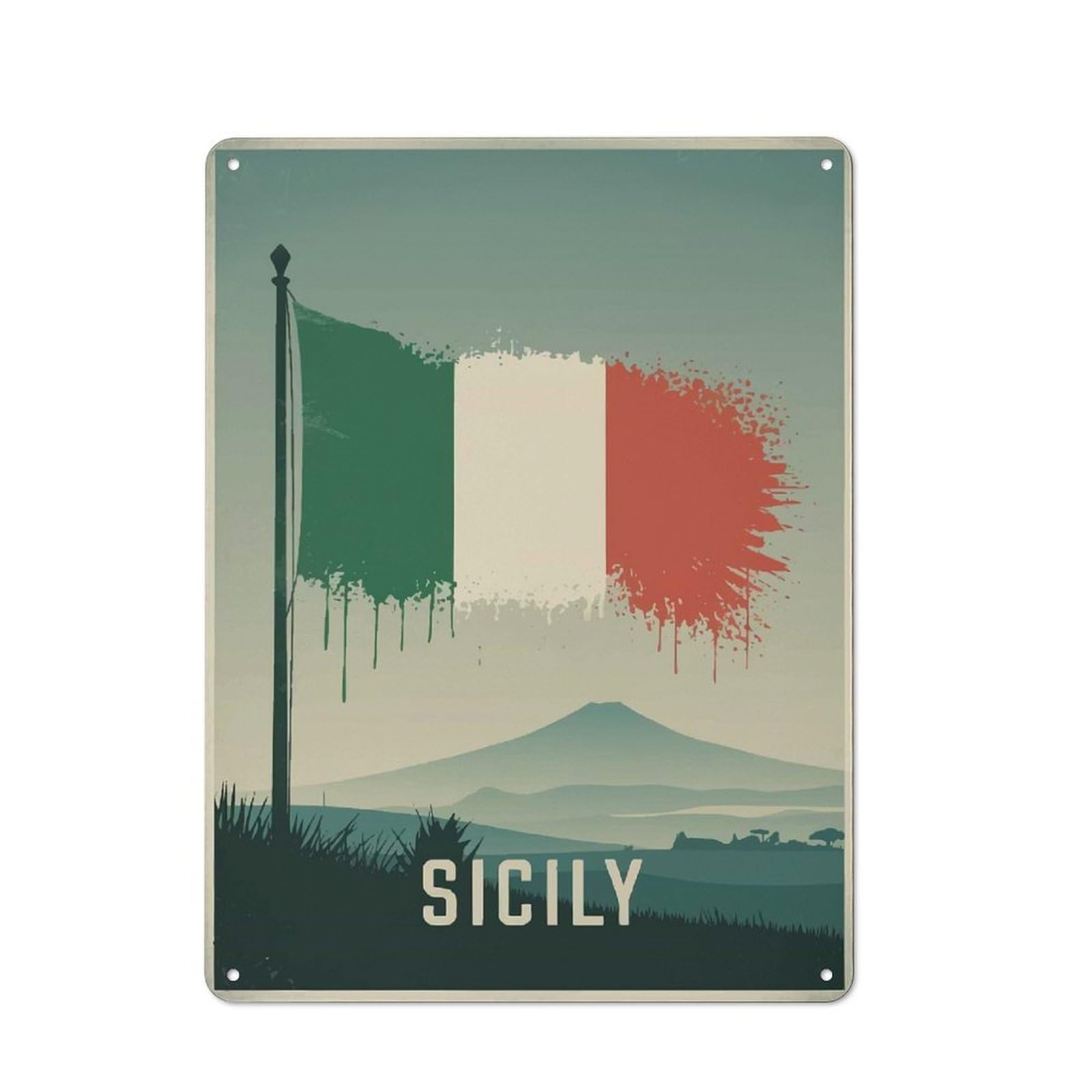 Junmoney Sicily Italian Flag Metal Wall Sign 40X30cm Featuring For Garage Or Workshop, Suited To Diy Enthusiasts
