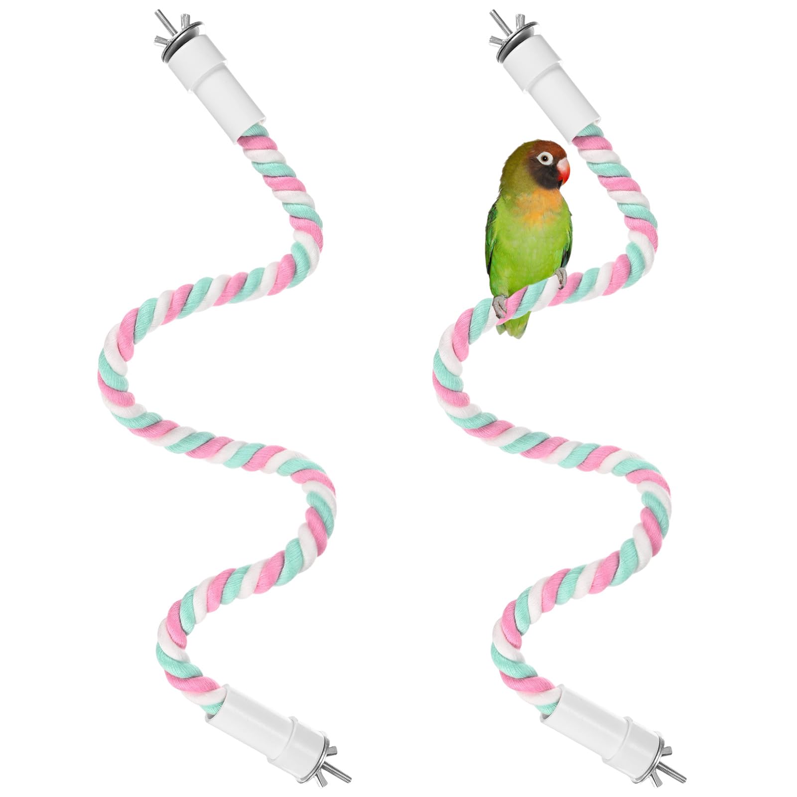 M METERXITY 2-Pack Rope Perches for Bird Cages 23.6 in Length Comfort Grip Flexible Rope Perch Beak & Paw Grinding for Parrots/Cockatiels/Parakeets
